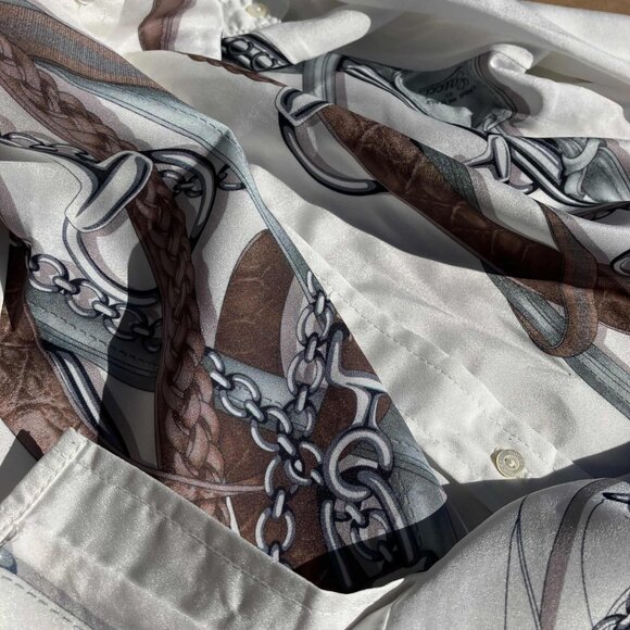 GUCCI Women's 2011 Resort White Silk Equestrian Print Shirt Button-Up Size 38 M - Picture 7 of 13